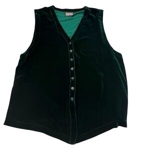 Eileen Fisher Velour‎ Velvet Vest Dark Green Silk Blend Button Front Size 2 VTG